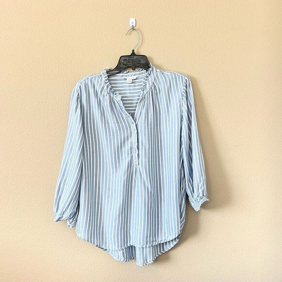 BeachLunchLounge Striped Half Button Up Top - Picture 1 of 10